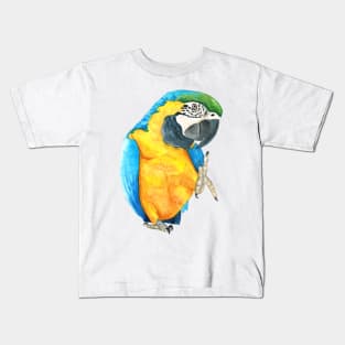 blue-and-gold macaw  ara ararauna parrot watercolor n.2 Kids T-Shirt